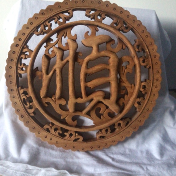 Harmony:Decorative hand carved Chinese Floral Wood Wall Hanging - Picture 2 of 4